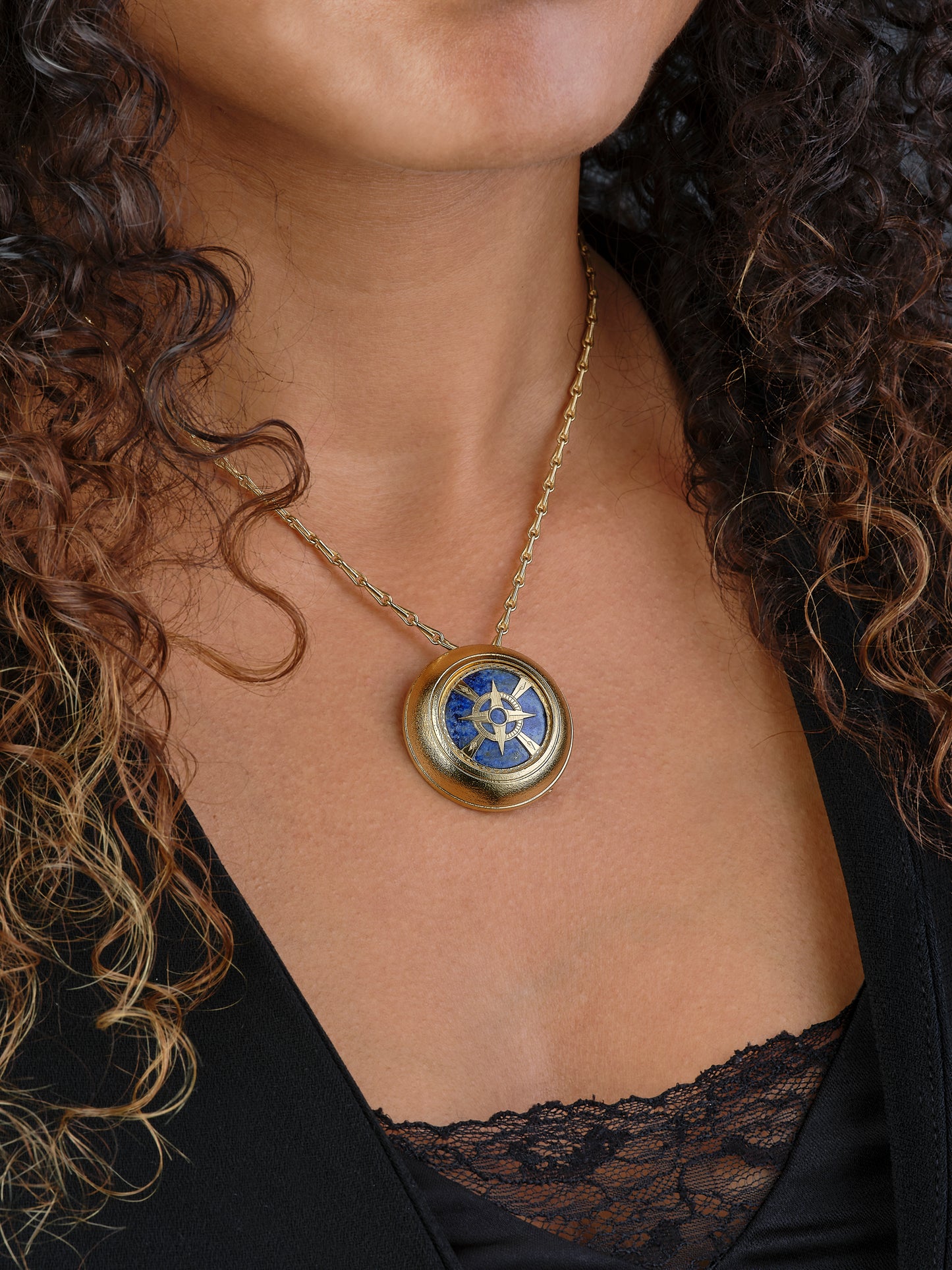 Broche "Destinée" - Boussole/Lapis-Lazuli