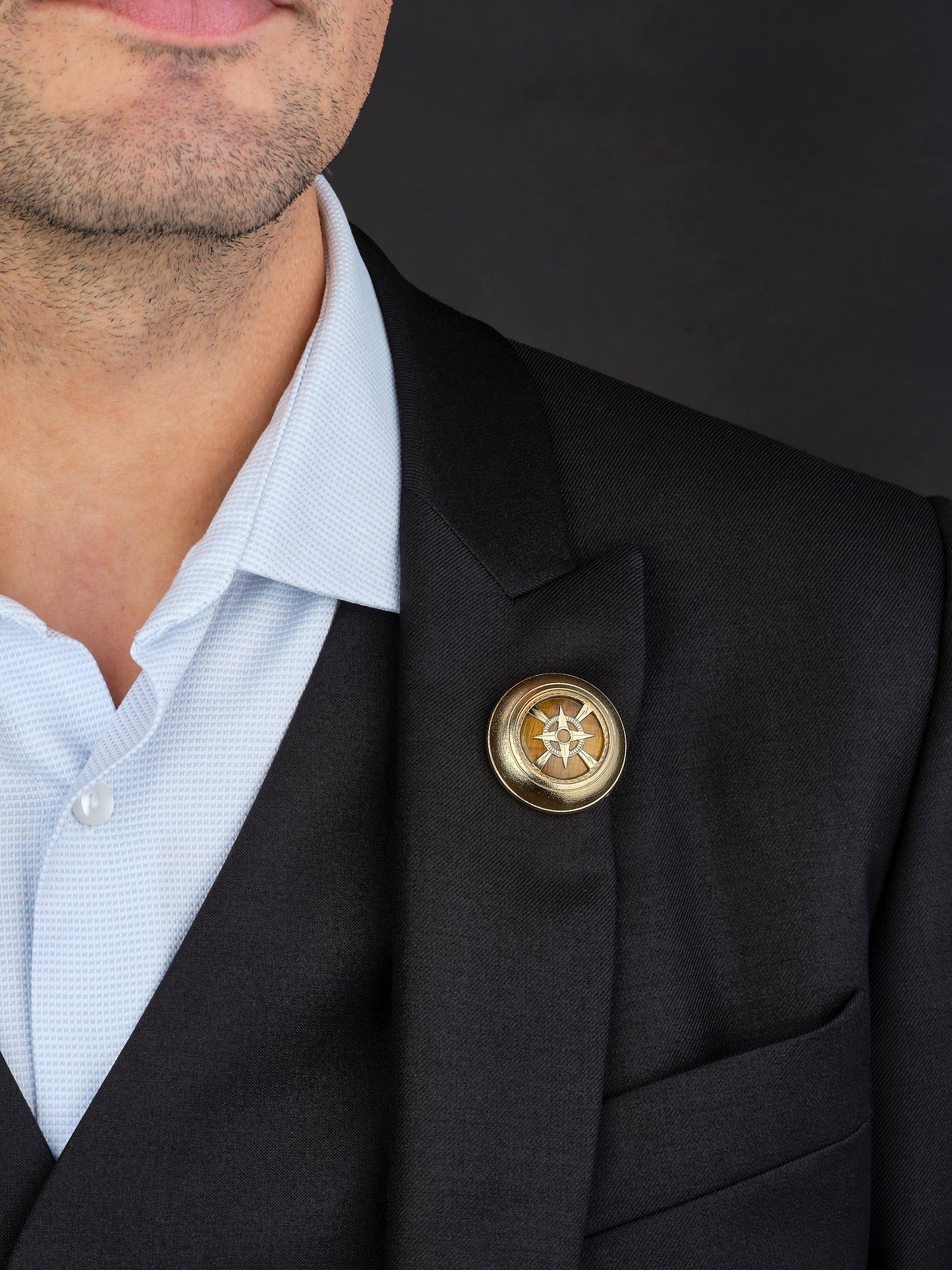 Broche "Destinée" - Boussole/Oeil-de-tigre