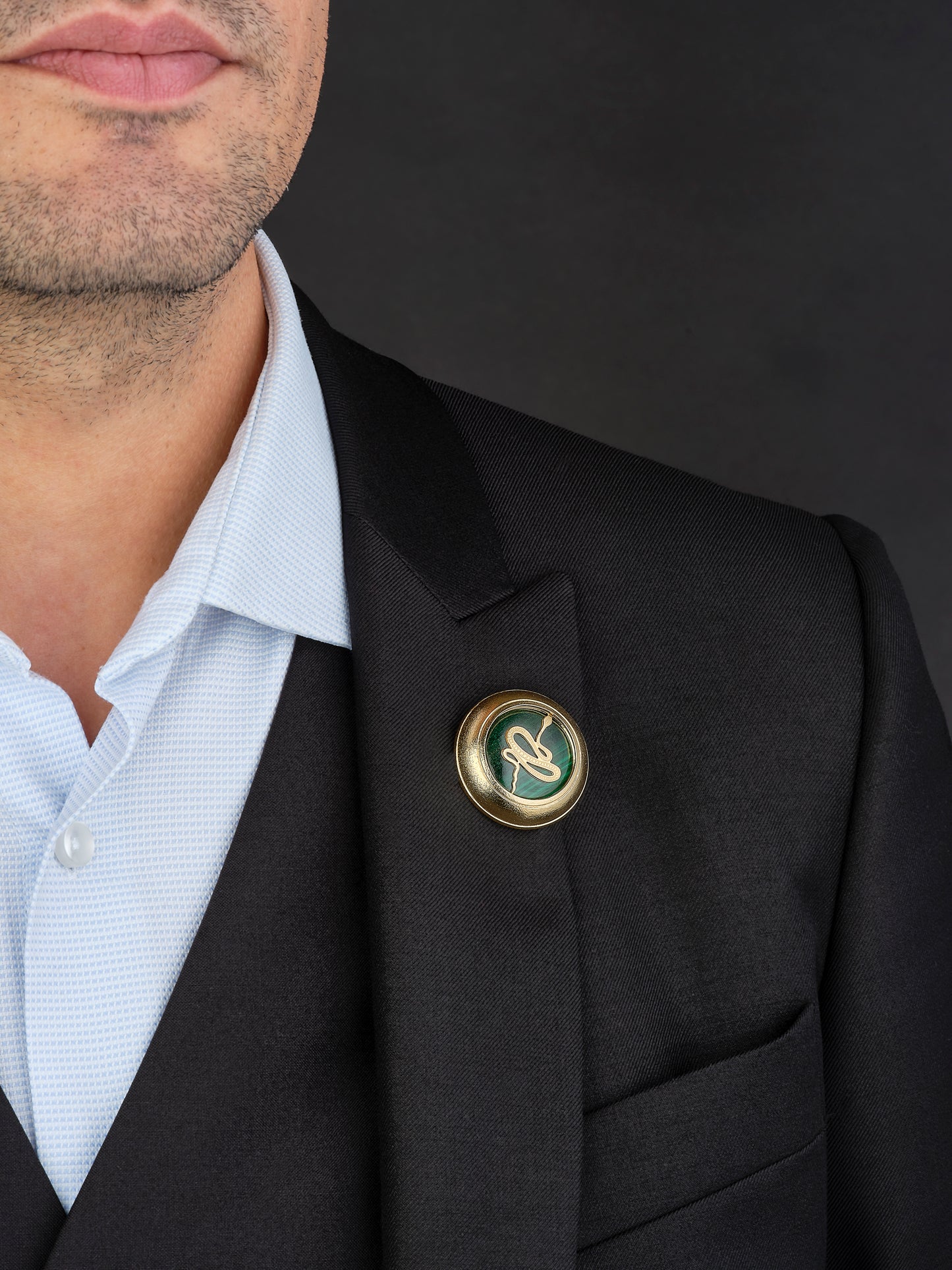 Broche "Double-Je" - Serpent/Malachite